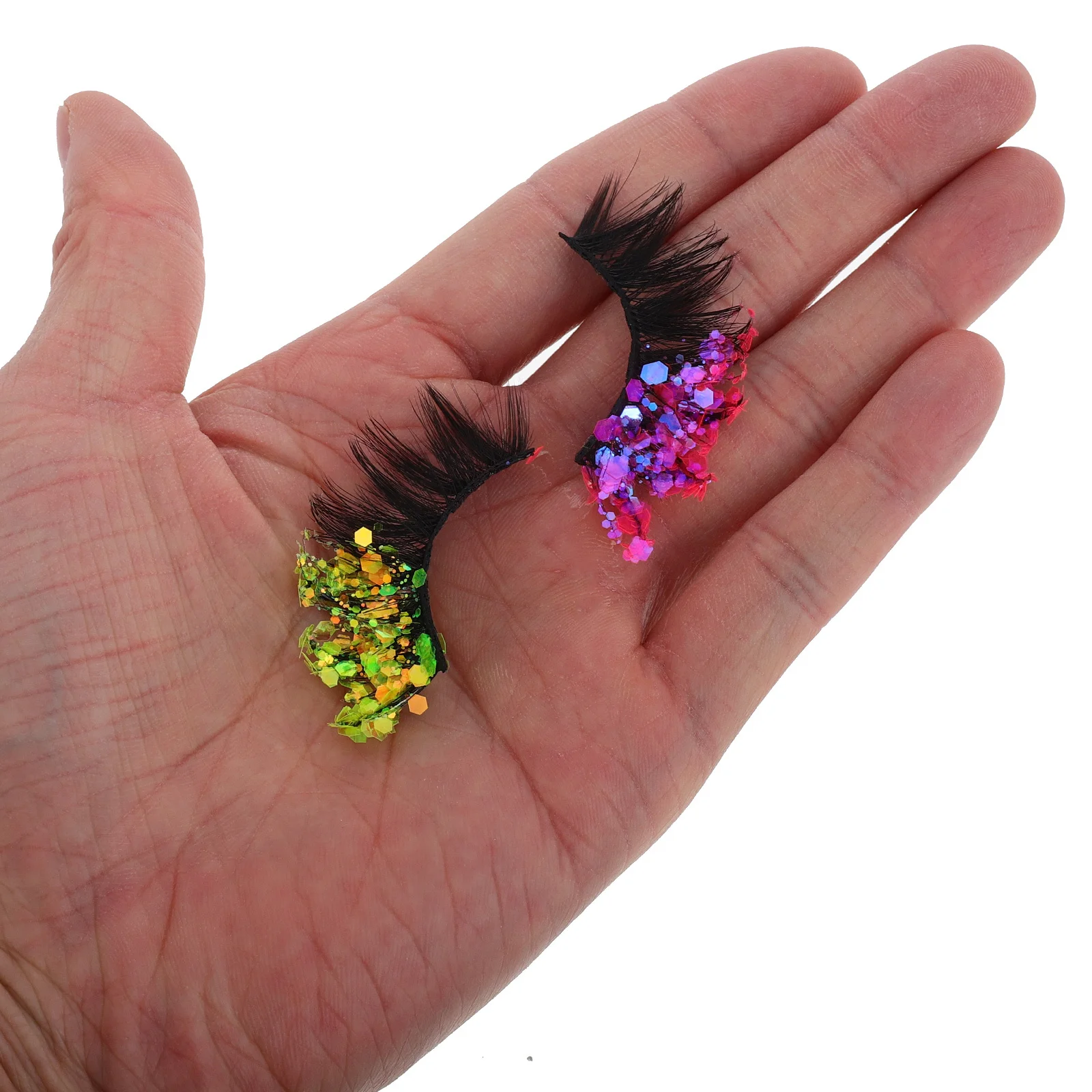 

1Pair Colorful Glitter False Eyelashes Fluorescent Glow in The Dark Party Luminous Color Changing Sparkling Fake Lashes for Eye