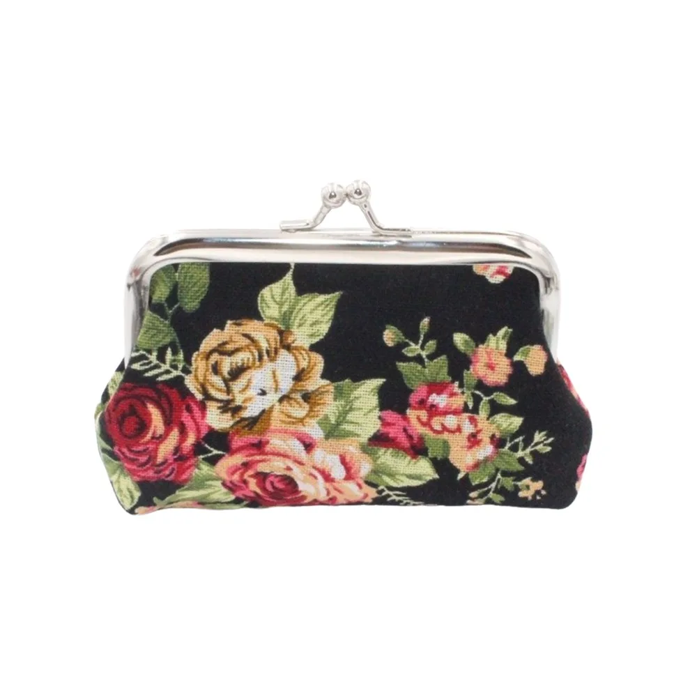 New Flower Printed Coin Purse Vintage Canvas Wallet Coin Bag Women