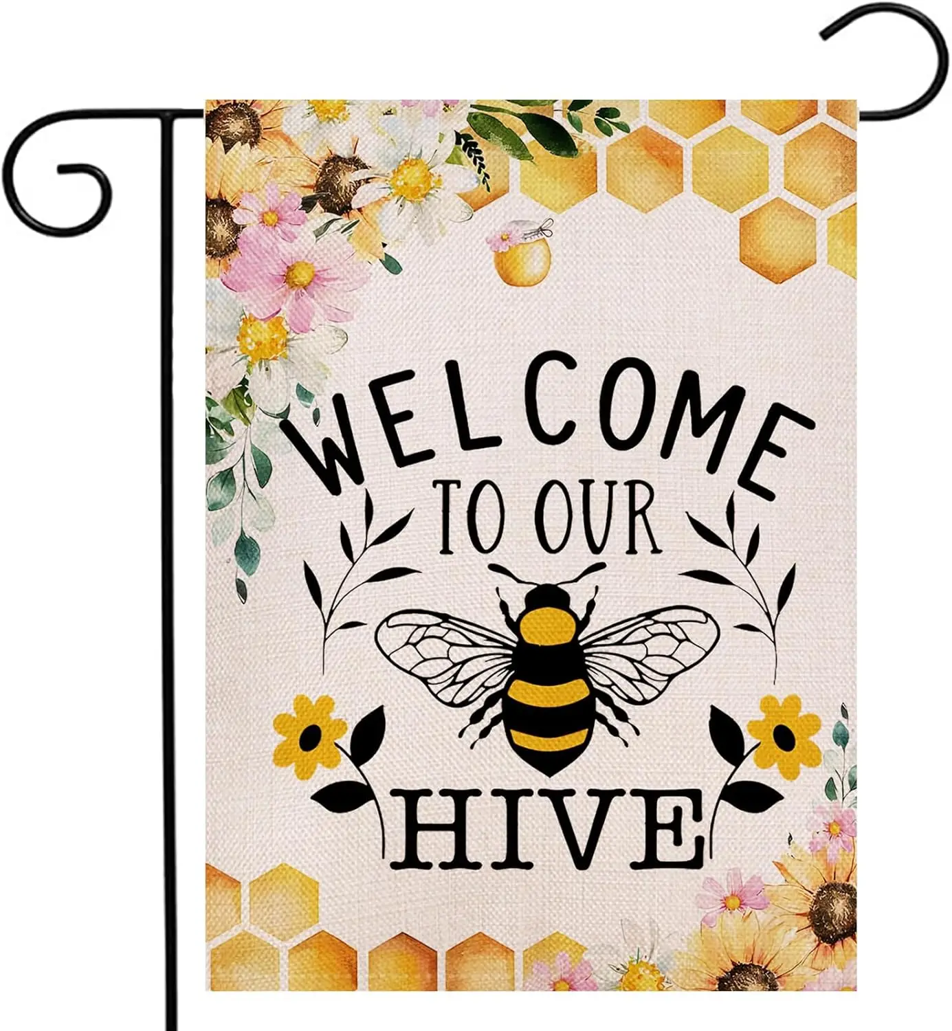 علم الحديقة الصيفي مرحبًا بكم في خليةنا مقاس 12.5 × 18 بوصة مزدوجة الجوانب للربيع والصيف على شكل نحلة ديكور خارجي FFI