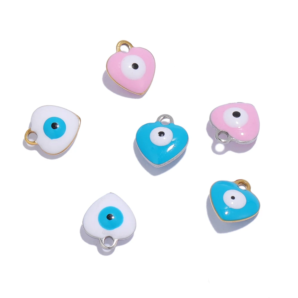 20pcs Stainless Steel 8mm Heart Cute Enamel Eyes Charms DIY Bracelet  Accessories Necklace Findings Jewelry Making Supplies