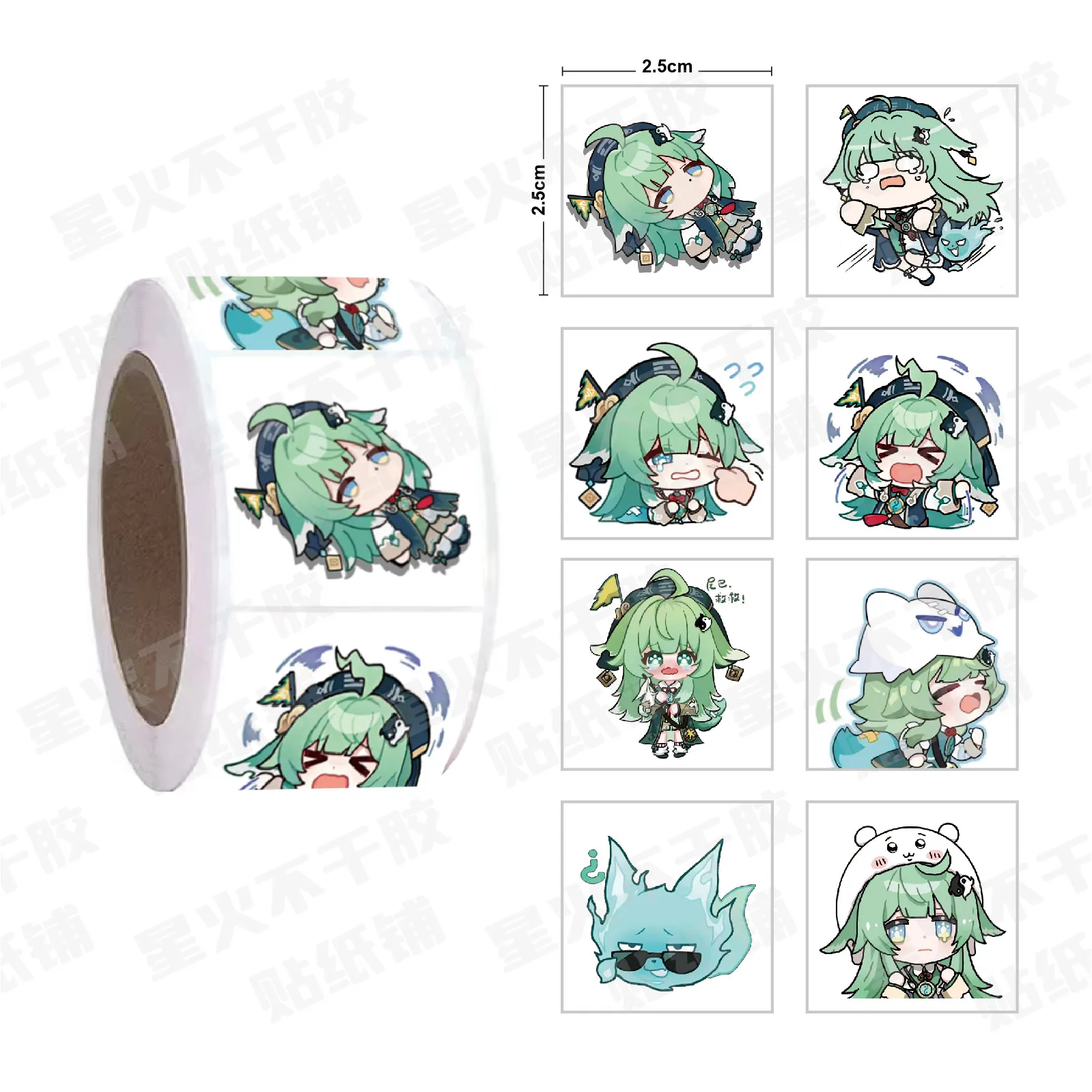 

Anime Honkai: Star Rail Huohuo Cosplay Adhesive Label Handbook 500 Stickers/rolls Cute Square Curly Decorate Birthday Xmas Gift