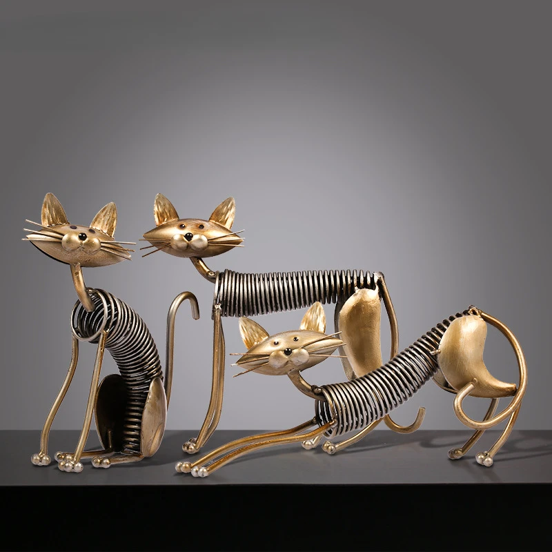 

Metal Floor Spring Cat Spring Standing Cat Spring Sitting Cat Creative Home Furnishings Modern Metal Iron Art Crafts