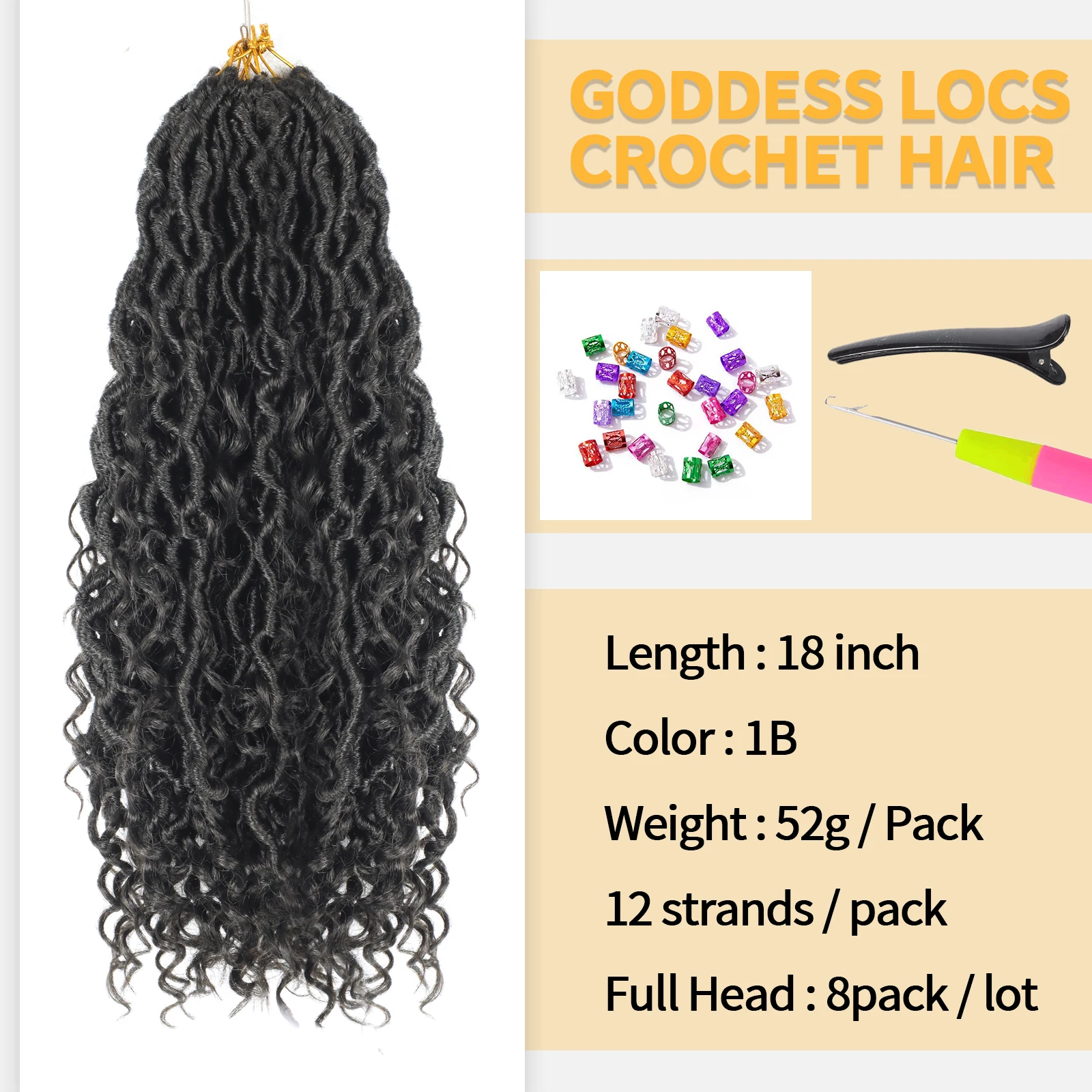 Goddess Locs Crochet Hair 14 18 22 Inch, 8 Packs Faux Locs Crochet Hair Pre Looped for Women, Boho Crochet Locs with Curly Ends