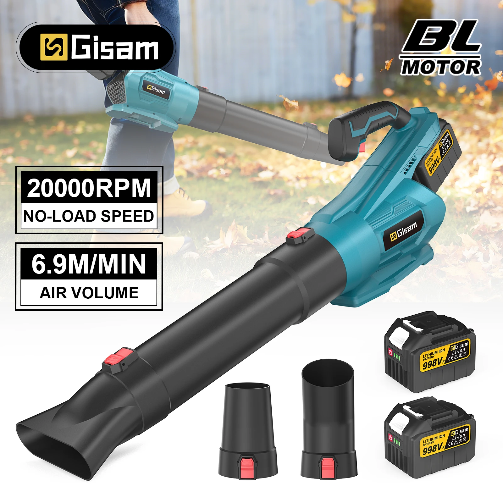 Gisha souffleur de feuilles sans brosse avec 2 Tubes puissant outil électrique portatif sans fil pour l'élimination de la poussière et de la neige pour les broches de batterie Makita 18v