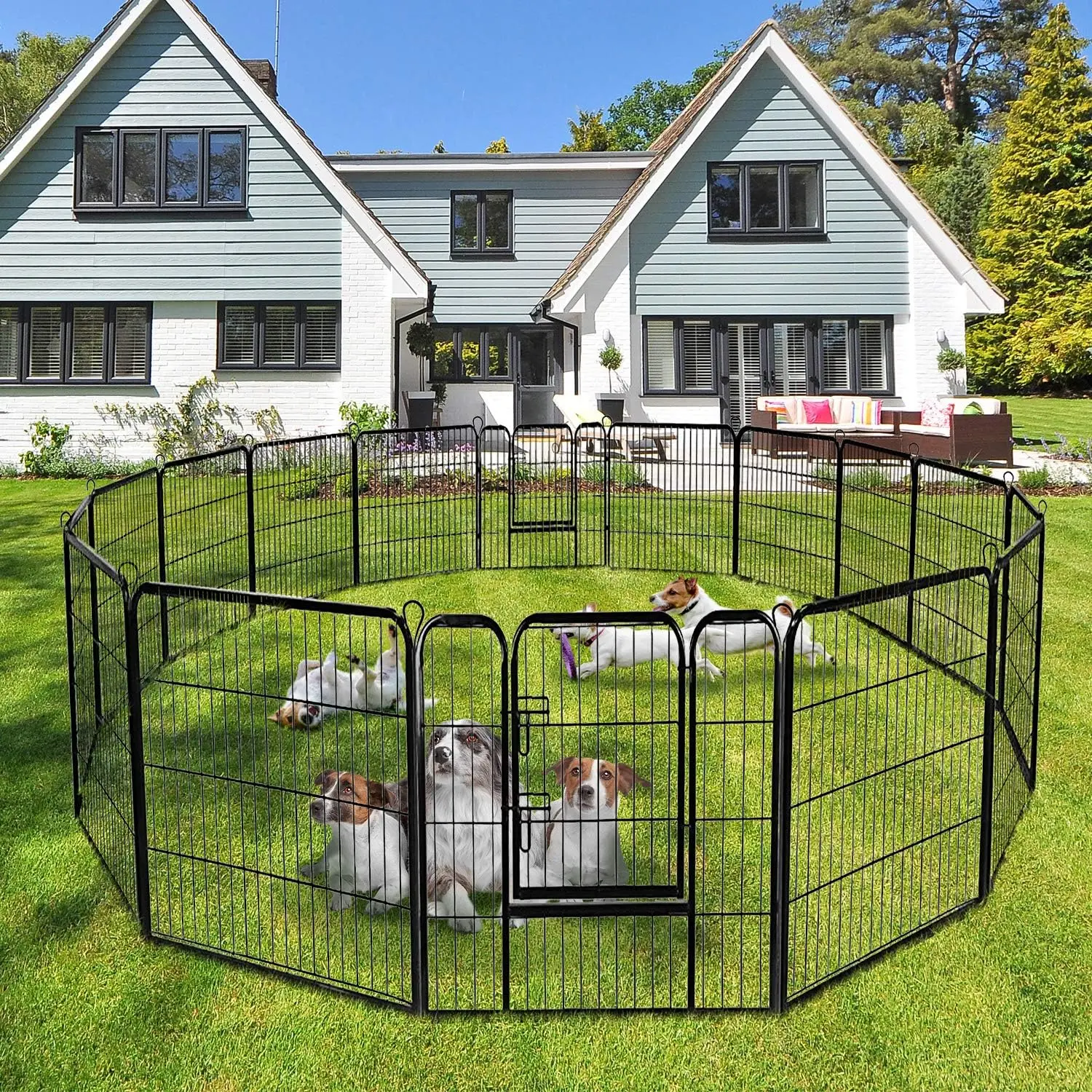 Dog Fence with Door, 16/8 Panels for Outside Large Dogs, Portable Pet Playpen Fencing Enclosures, Heavy Duty Metal