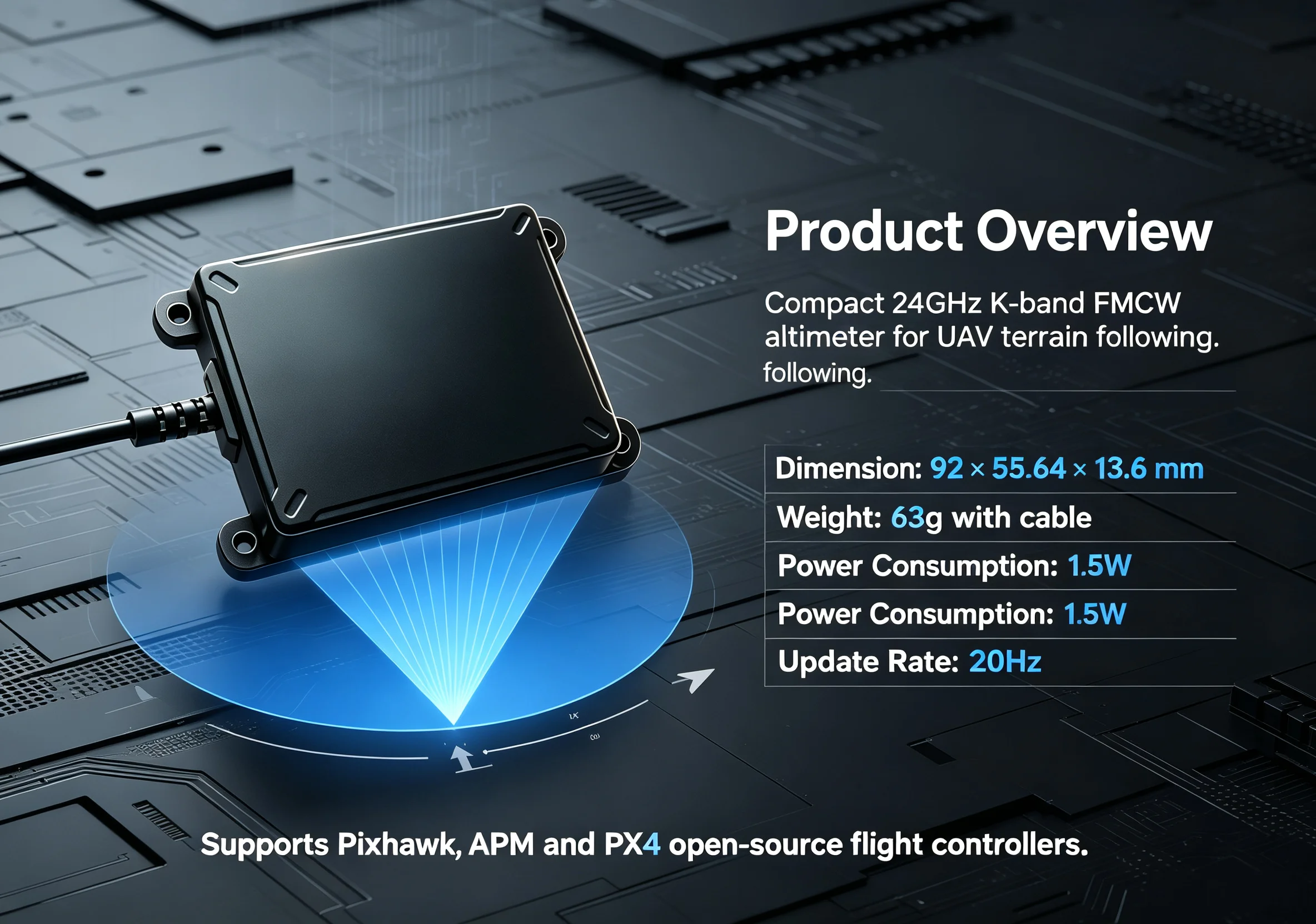 UAV-XR124 Radar Altimeter for UAV Unmanned Aerial Vehicle Altitude Measurement Sensor