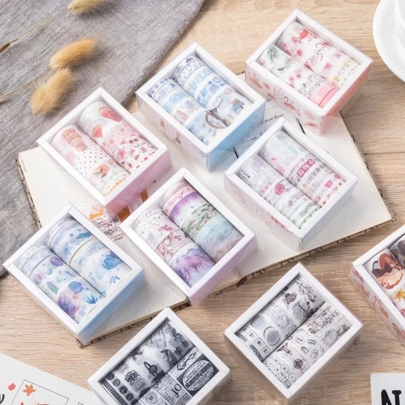 Creative Flowing Lan Series and Paper Tape Set Student Cute Clipbook Garbage Magazine School Stationery Art Supplies Decorative
