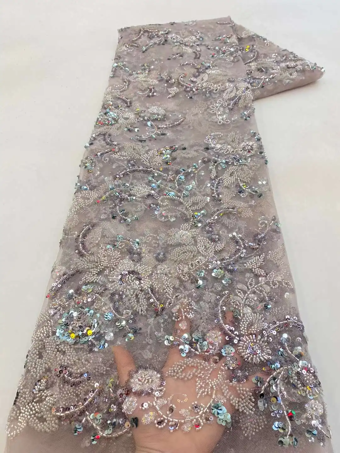 

African Lace Fabric 2023 Sequins Beaded Embroidery Groom Nigerian Bridal High Quality French Tulle Lace Fabric For Wedding