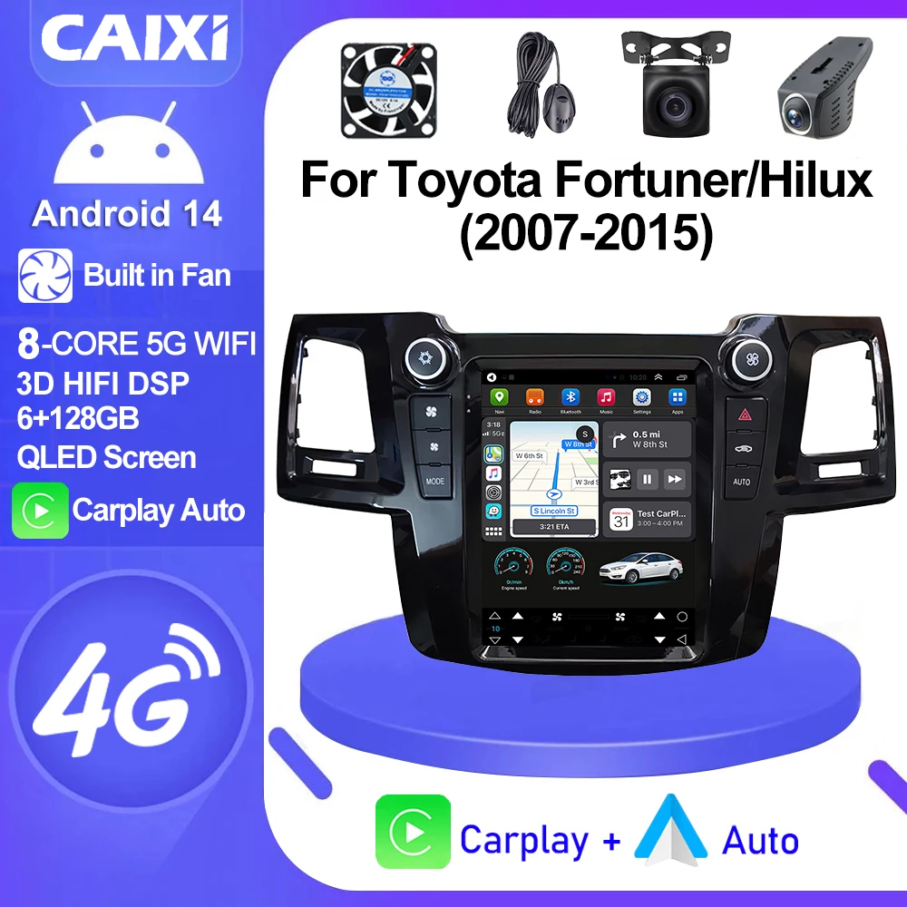 CAIXI GX9 GPS Navigation For Toyota Fortuner/Hilux 2007-2015 Car Radio Multimedia Player 2 Din Stereo Android Carplay Tesla