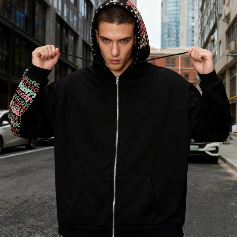 الخريف والشتاء الشارع الأمريكي الجديد الظلام نمط رمز هاكر رسالة مطبوعة هوديي الرجال والنساء الشارع هوديي #5