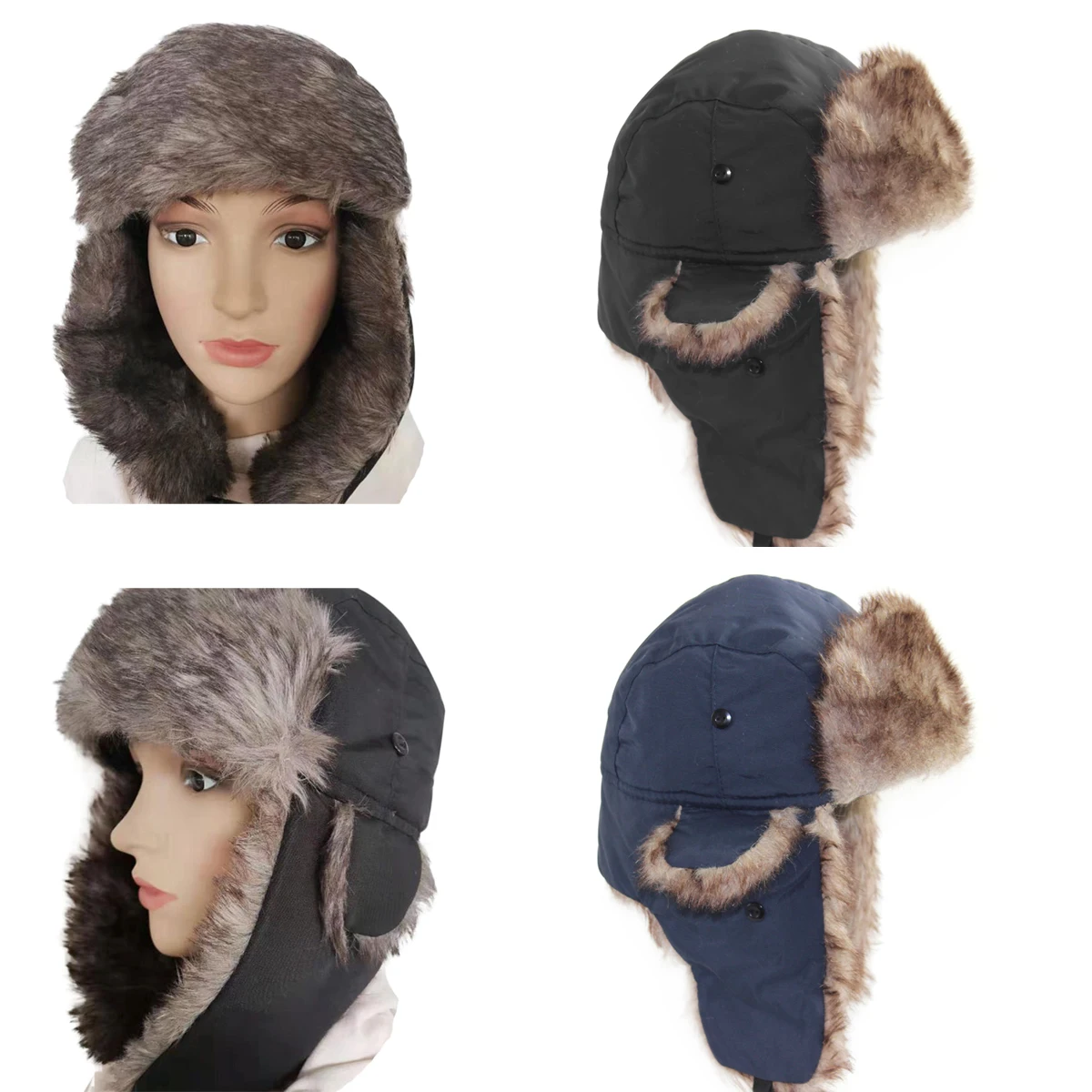 

2023 New Winter Trapper Aviator Trooper Earflap Warm Waterproof Windproof Ski Hat Bomber Cap Russian Warm Ear Protectors Hats