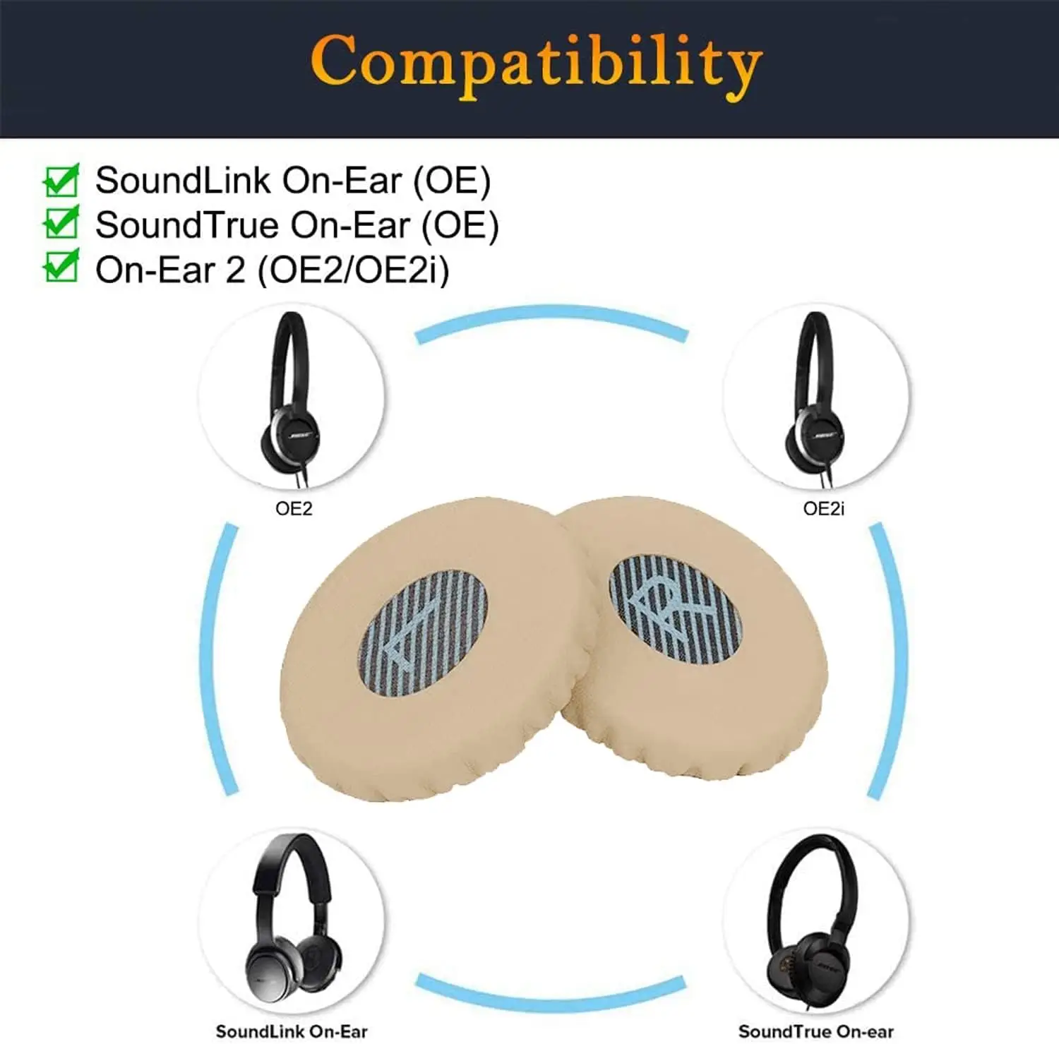 Bose On-Ear 2(OE2 y Oe2i) SoundTrue almohadillas de repuesto para auriculares (OE)/auriculares SoundLink (OE), almohadillas de cuero suave para los oídos