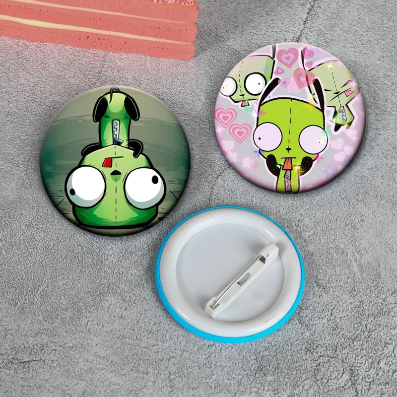 Alien ET Green Invader ZIM Creative Pins GIR Dog Kawaii Cartoon Brooches Tinplate Badge for Backpack Clothes Decor Fashion Gifts