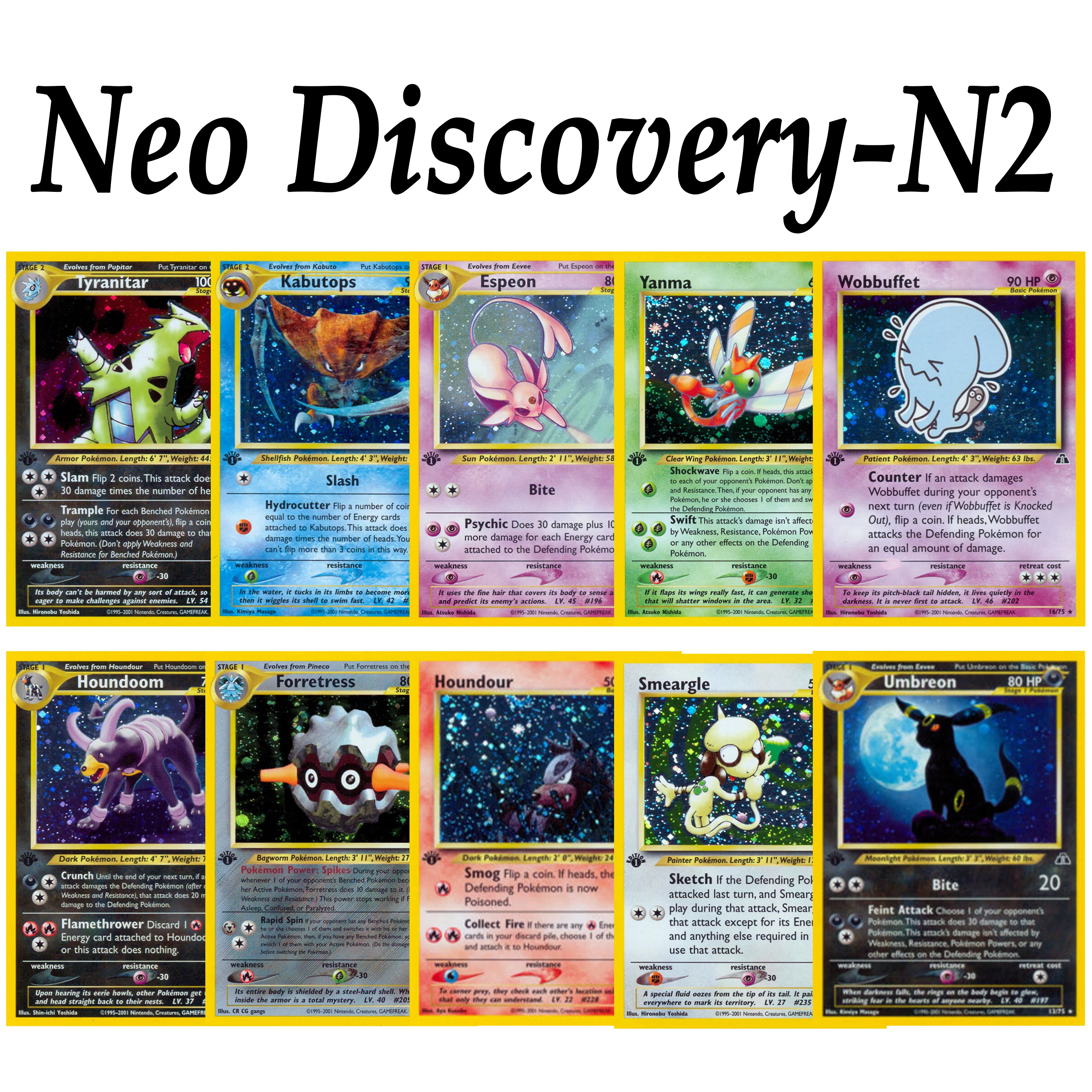 PTCG Pocket Neo Discovery-N2 Vintage Grail Cosmos Holo 1st Ed Houndoom Espeon Wobbuffet Scizor Yanma Proxy Sammelkarten