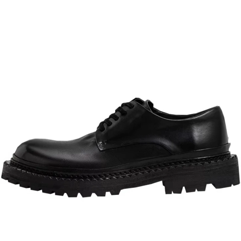 Men's Wavy Edges Thick Leather Soles Dress Shoes Horse Leather Hand Sewn Derby Shoes French Horsehide Handmade Casual Shoes for
