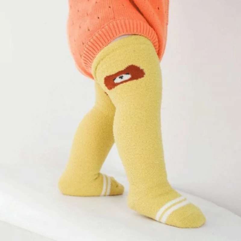 

Детские теплые носки выше колена из кораллового флиса с двойным слоем, нескользящие, для защиты от холода