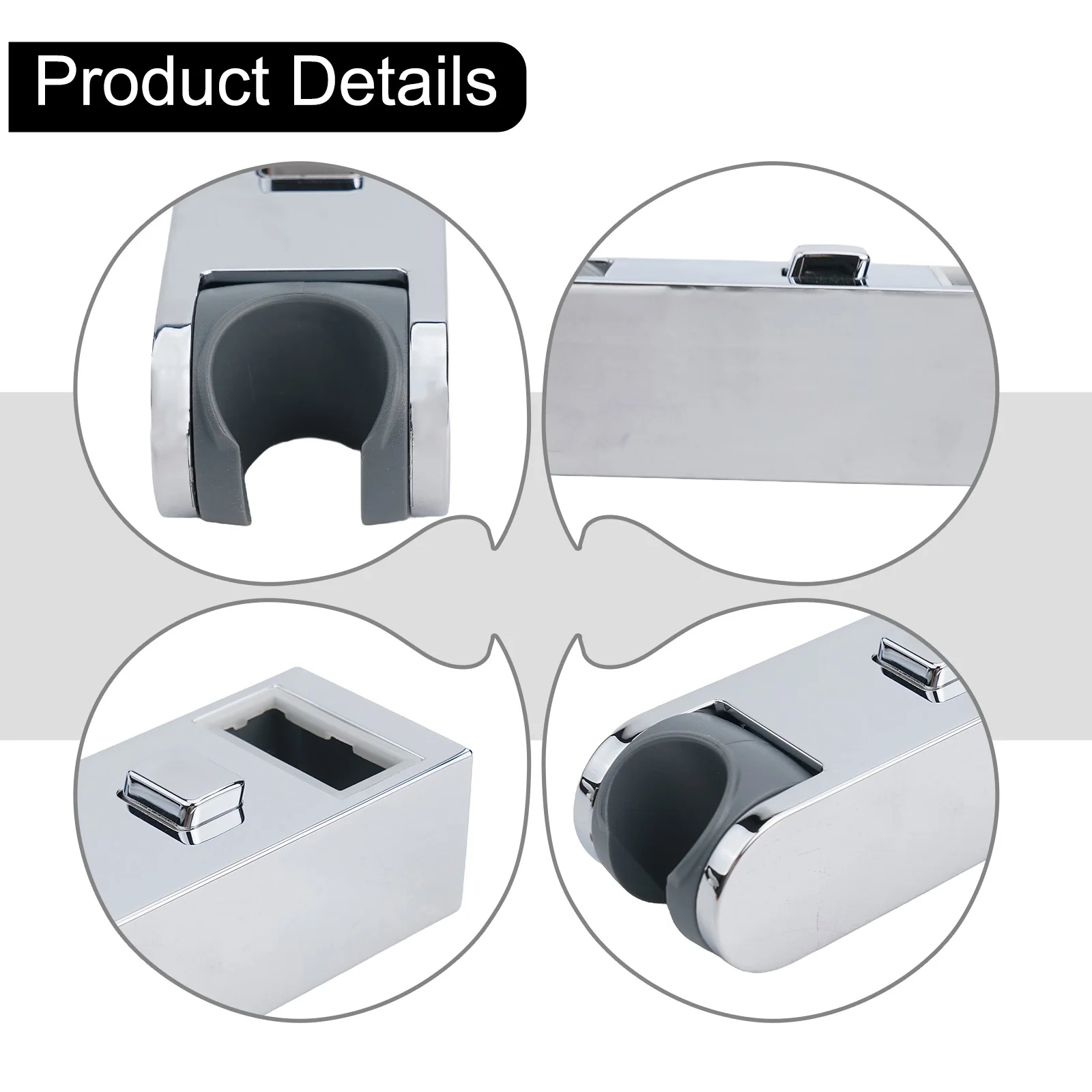 Adjustable Shower Head Holder For Square Rail, 360 Degree Rotating Slider Bracket With Resin Pad, Chrome Finish ABS