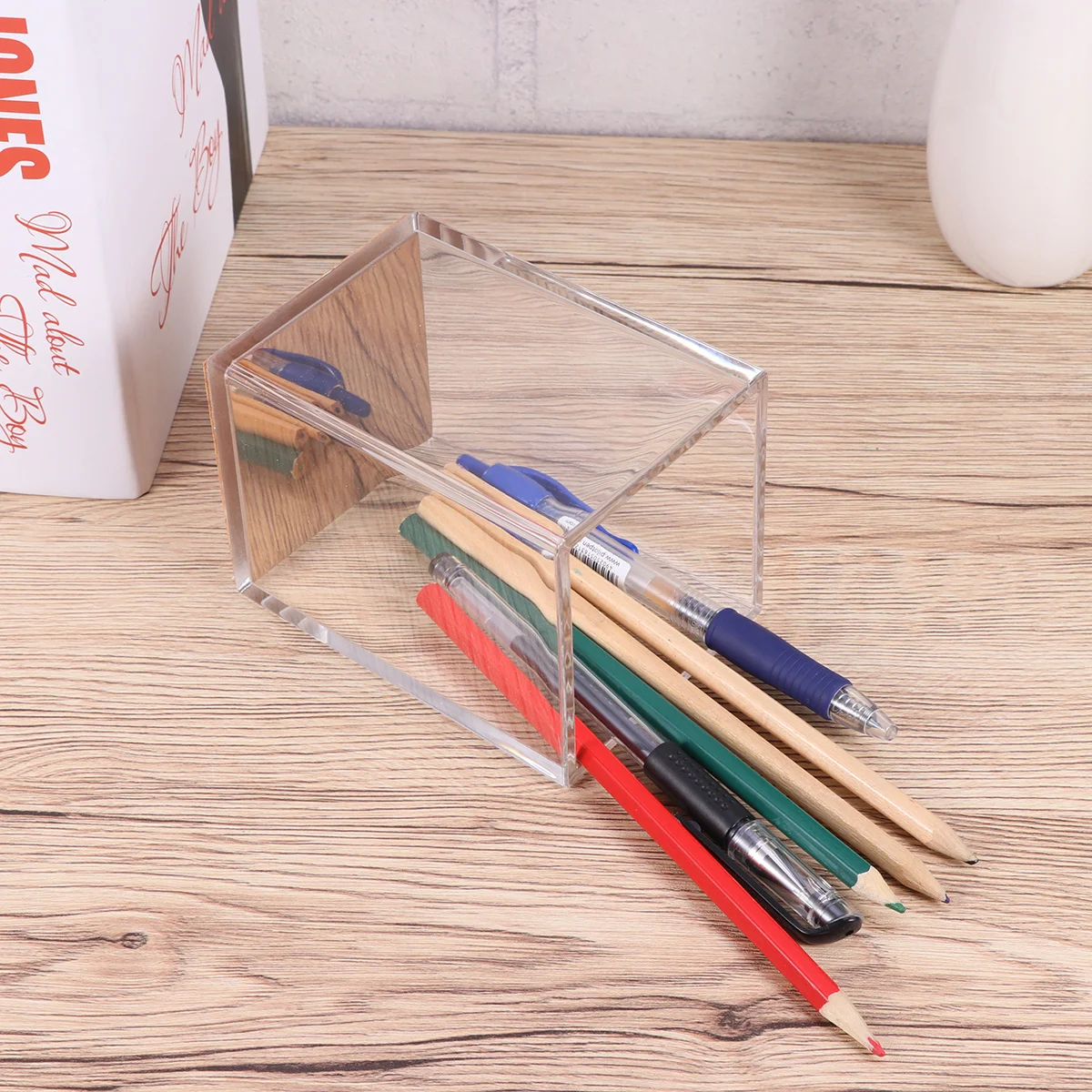 

Acrylic Pen Container Transparent Pencil Holder for Desk Organization Stationery Storage Gift Students Teachers Use