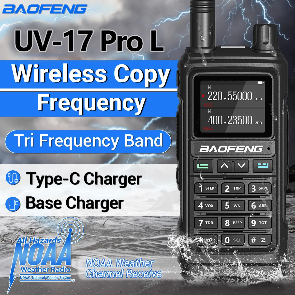 

Baofeng UV-17 Pro V2 Wireless Copy Frequency Waterproof Walkie Talkie Support Type-C Charger Long Range Radio Upgrade UV5R 22Pro