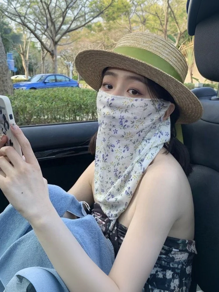 AliExpress NONE New Flowers Summer Sunscreen Mask Full Face Ultraviolet Female Thin Section Cover Face Veil Mask Neck Neck Protector