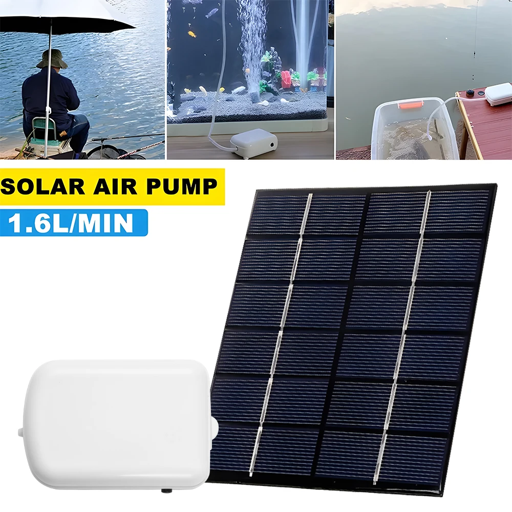 Solar Pond Aerator with Air Pump 2000mA Backup Battery Aquarium Oxygen Aerator Air Pump with Pipe Air Bubble Stones for Garden