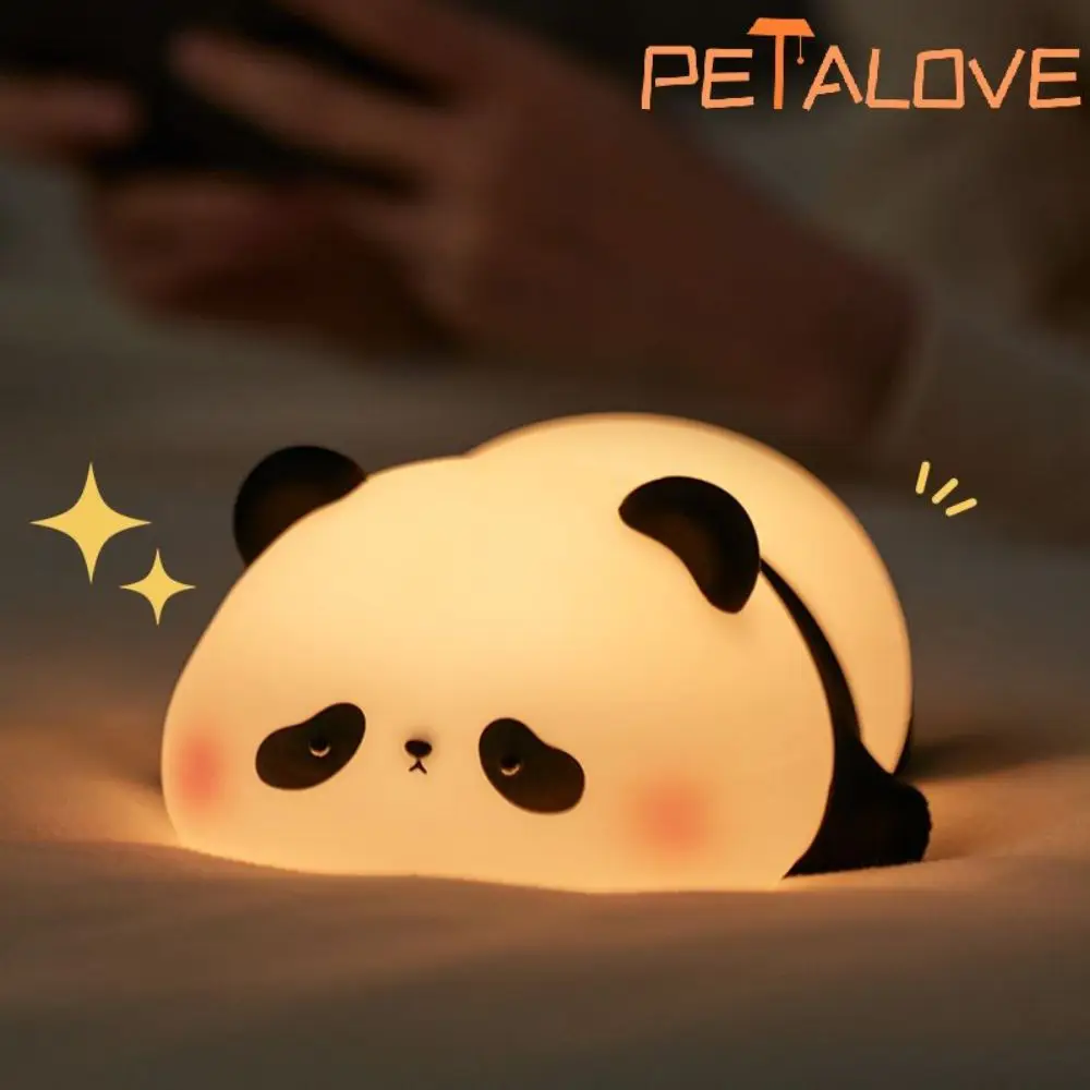 Cute Night Light Panda Lovely Christmas Holiday Birthday Gift Soft Silicone Lamp Pat Warm Coloful Light Recharge Bedside Decor