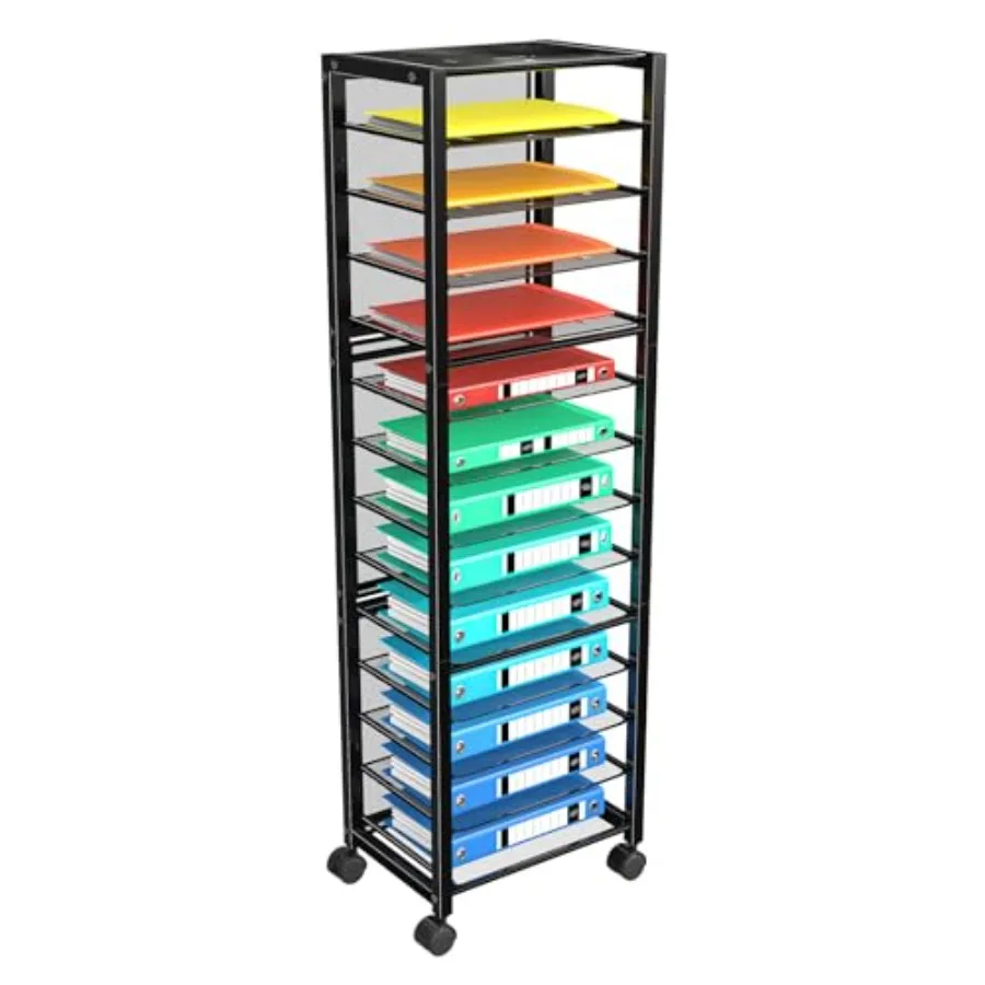 

14-уровневая передвижная тележка для документов, органайзер для бумаг, тележка для хранения писем и документов, передвижная тележка для организации пространства в офисе, дома, школе, черная