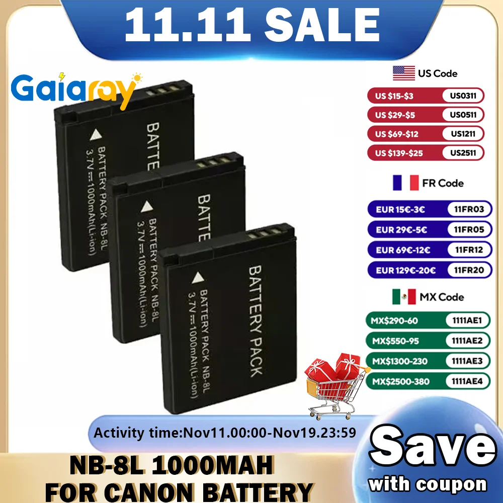 3.7V 1000Mah NB-8L …
