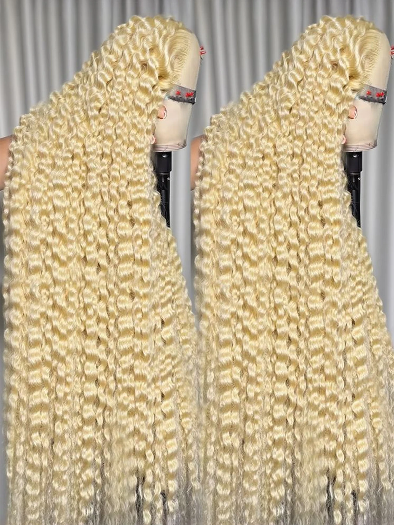 密度200、34インチ、ディープウェーブ、613ハニーブロンド、13x4レースフロント人毛ウィッグ、ディープウェーブレースフロントカーリーウェーブウィッグ（女性用）