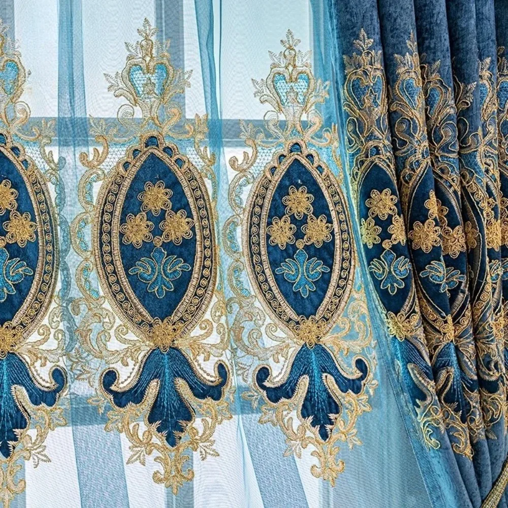 

New European Chenille Curtains for Villa Living Room Bedroom Bay Window Floor To Ceiling Light Filtering Sheer Drapes Finished