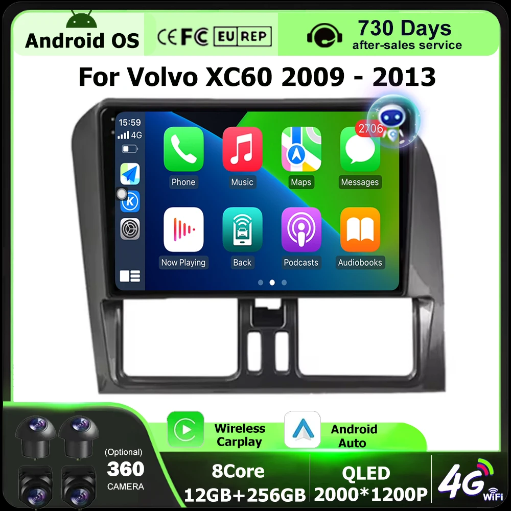 

9'' Android 16 Auto For Volvo XC60 2009 - 2013 LHD Car Radio GPS Multimedia Player Stereo Wireless Carplay Head Unit Bluetooth
