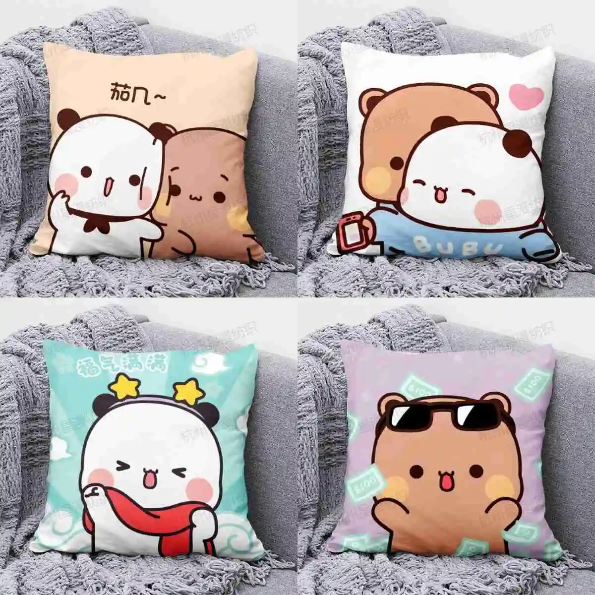 Bubu Dudu Panda Cushion Multiple Types Square Pillow Cartoon Panda Bear Doll Kawaii Stuffed Soft Pillow Printed Cushion