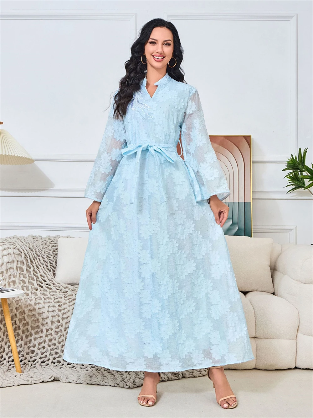 Vestido Formal de encaje exquisito para mujer, caftán de estilo musulmán con apliques florales, Túnica árabe larga de una línea, Vestidos Baratos