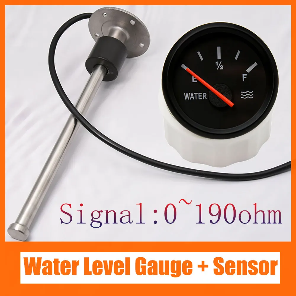 52mm Water Level Gauge With Water Level Sensor Red Backlight Fuel Sender Unit 0~190 ohm For Car Boat 100mm~600mm 12V/24V E~F