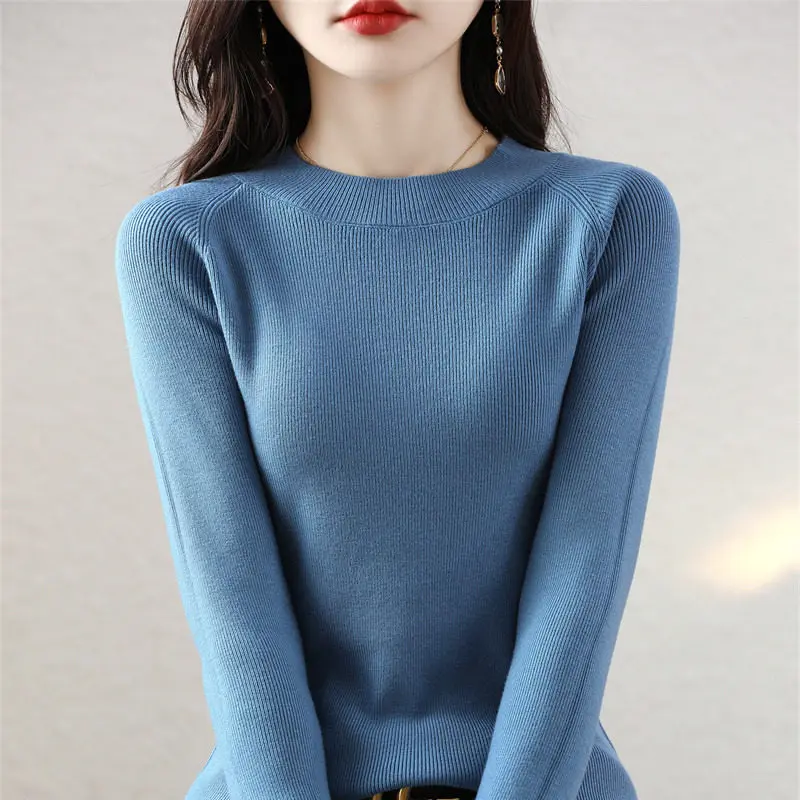 Slim Figure-Hugging Inner Layer Women Sweater 2026 New Autumn Winter O-Neck Knit Base Top Chic Solid Versatile Knitwear Pullover