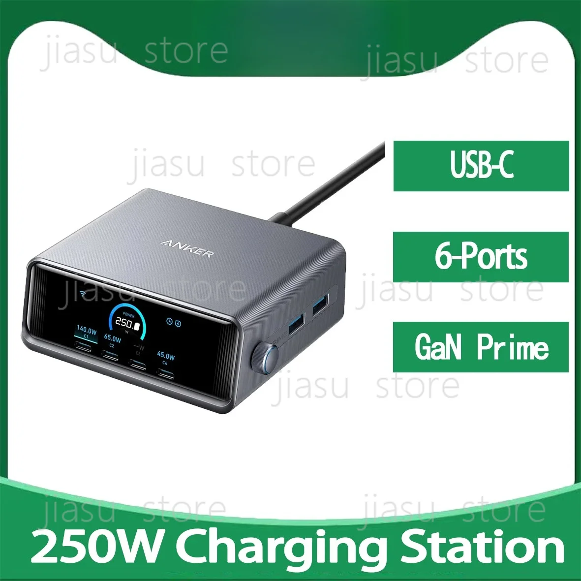 Anker Prime Charger, 250W / 200W GaN Prime USB C Charging Station, Ultra-Fast 6-Port, 2.26