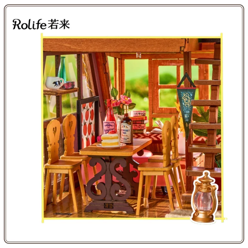 Nowy Drewniany Domek Trójkątny Rolife DIY Domek Artystyczny Europejska Willa Miniaturowy Model do Składania Klocki Prezent