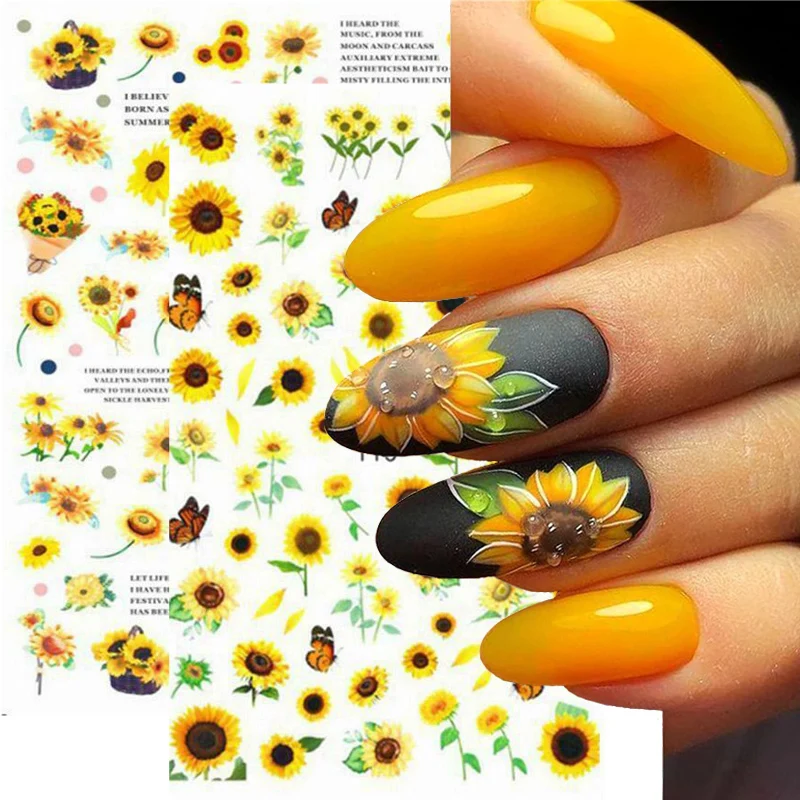 

1pcs Sunflower Nail Art Stickers Butterfly Flower Water Transfer Decals 3D DIY Nail Decorations Sliders Manicure Accessories