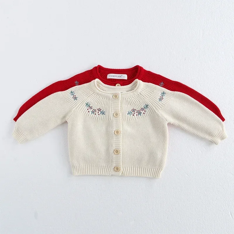 MILANCEL 0-3 Y 2024 Autumn Baby Sweater Infant Girls Mushroom Embroidery Cardigan Toddler Boys Knitted Coat Optional Bodysuit