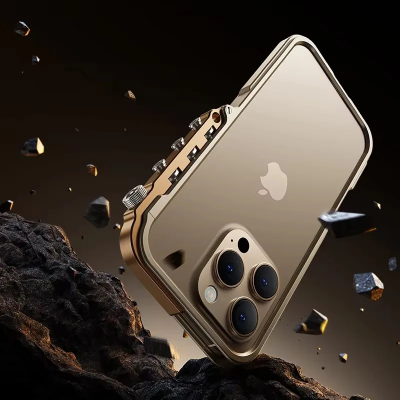 Etui na telefon z ramką z aluminium lotniczego, osłona ochronna z metalowego pancerza do iPhone 13 14 15 16 Pro Max, do IPHON 16promax — zdjęcie produktu 3