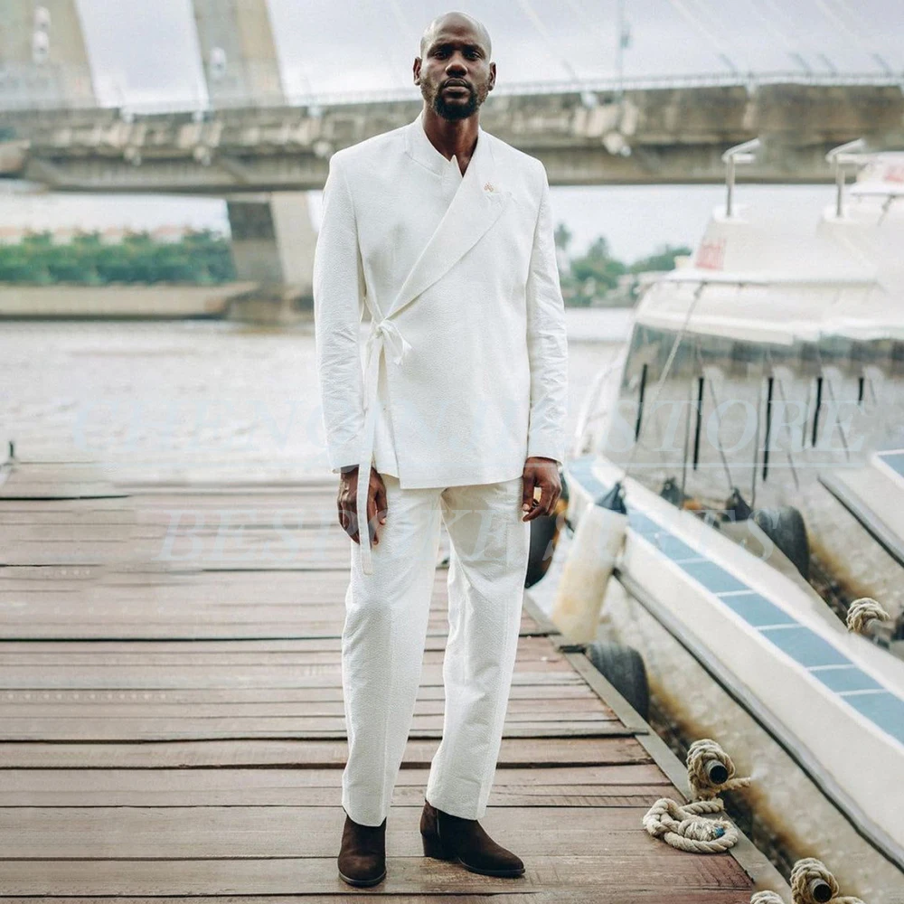 

Designer White Wedding Men's Suits Fashion Groom Blazer High Quality Loose Fit 2 Piece Jacket Pants Costume Homme Terno