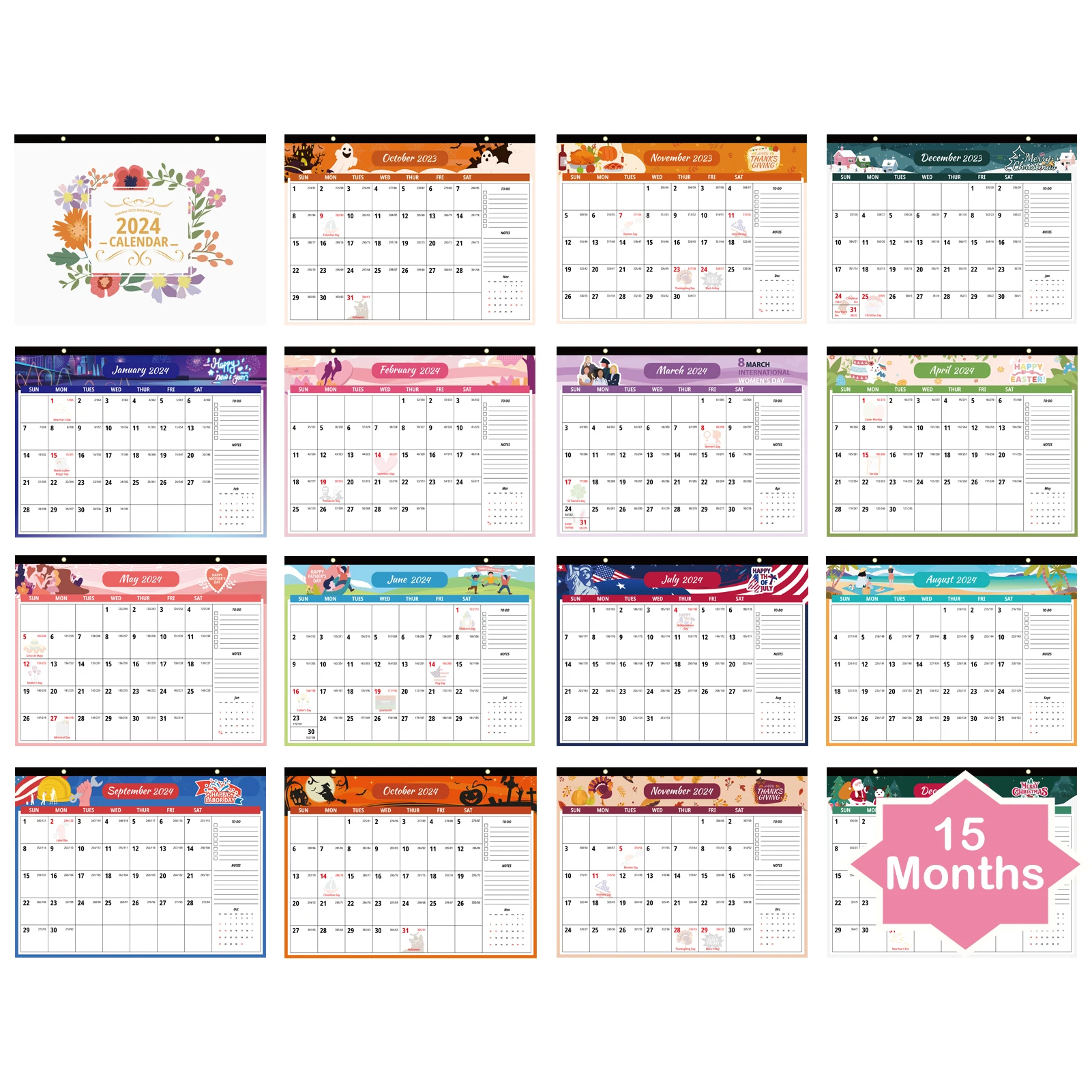 2024 Large Wall Calendar Desk Calendar with To-do list and Notes Yearly Monthly Weekly Daily Planner To Do List Hanging Agenda