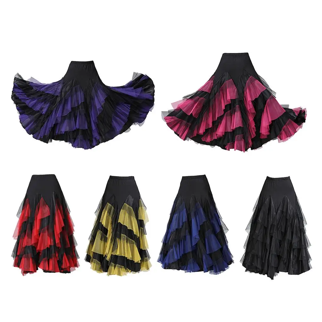 Latin Dance Dress Multi Layer Milk Silk Tango Skirt Ballroom Clothes for Standard Competition and Practice Wear