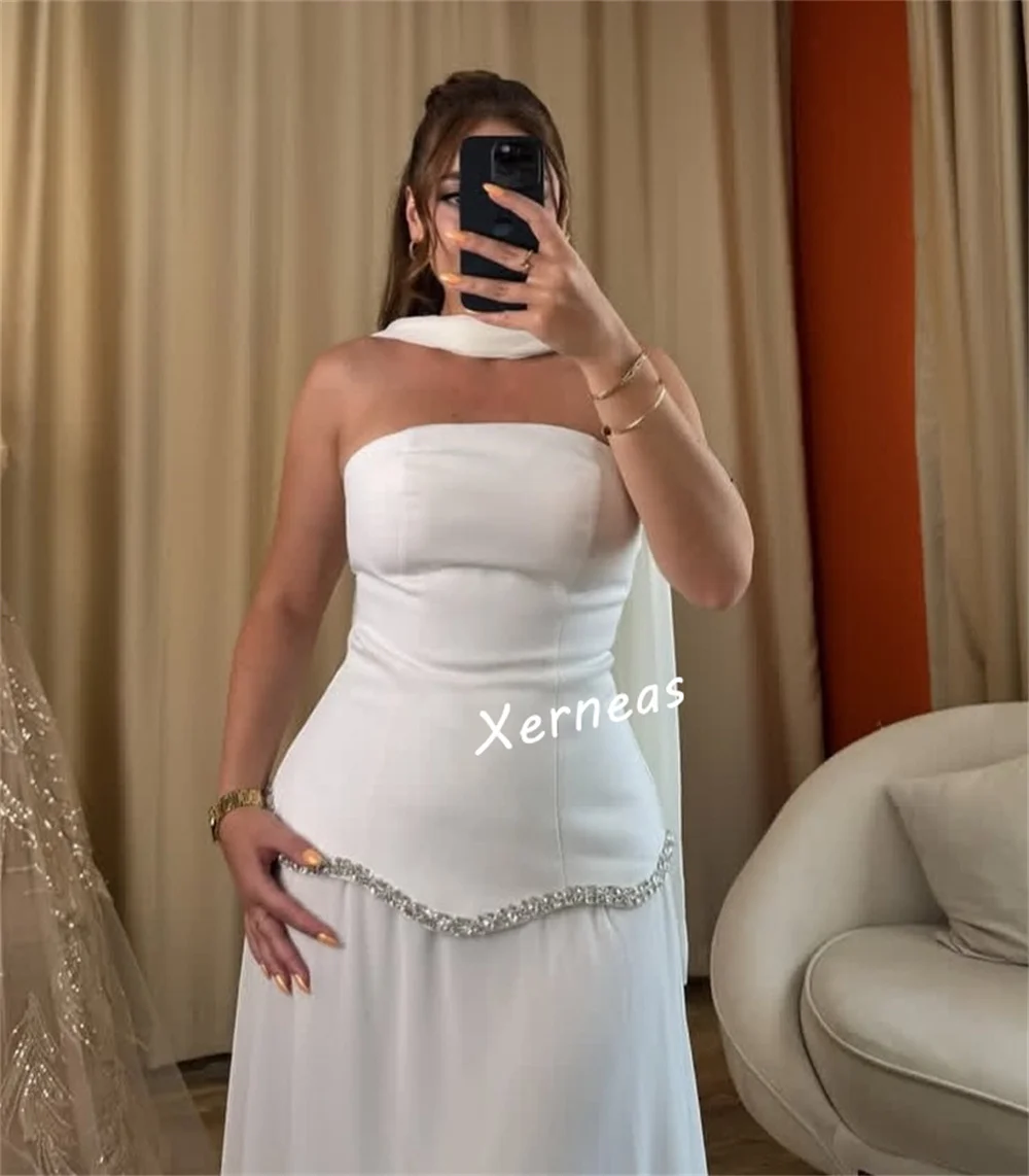 Customized Chiffon Rhinestone Strapless A-line Long Dresses Bespoke Occasion Elegant Party Wedding Simple Sizes Available