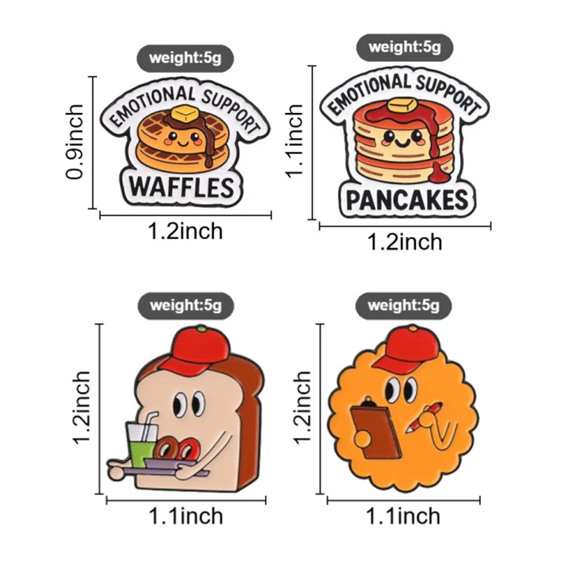 Niedliches Emaille-Abzeichen mit Frühstücks-Motiven, lustige Waffel-, Pfannkuchen- und Toast-Anstecknadel, Cartoon-Dekorationsbrosche-Set für Rucksack, Schmuck, Geschenke – Detail 1