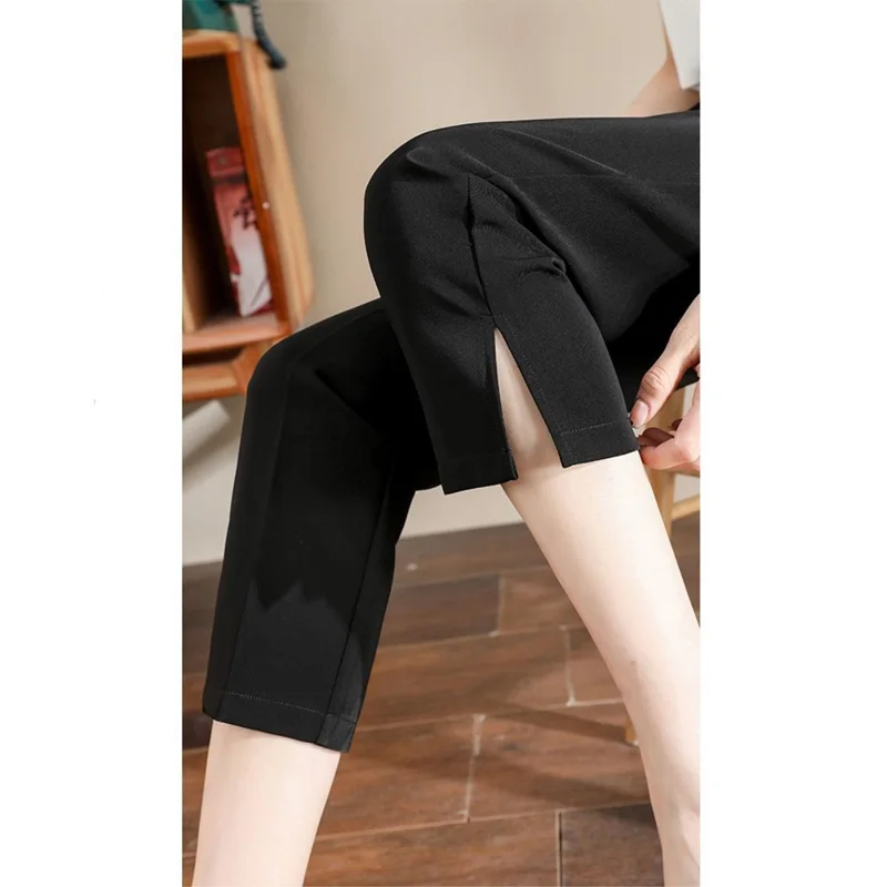 2023 New Spring and Autumn Fashion Commuting Simple Drop Straight Sleeve High Waist Slim Casual Split Split Split Suit Pants