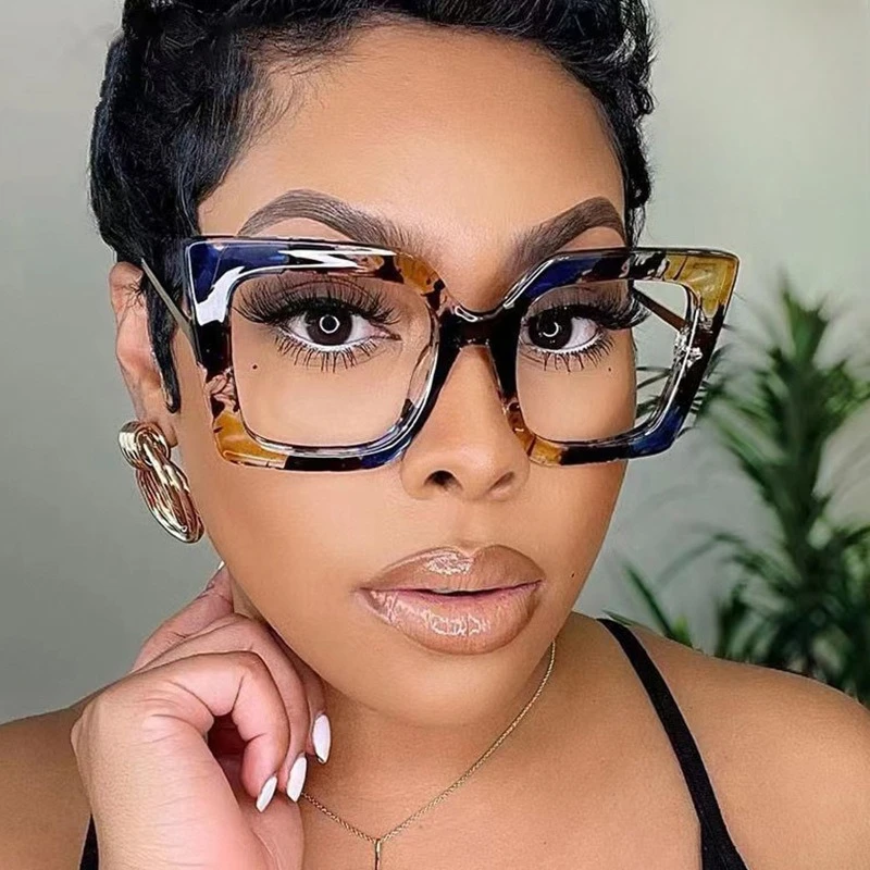 

Индивидуальные трендовые очки в большой оправе с защитой от синего плоского света, женские стеклянные очки цвета с большим лицом, популярная оправа для очков, плоское зеркало