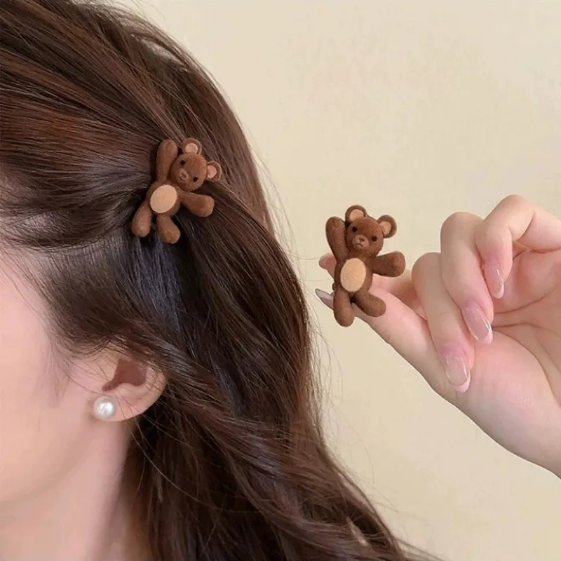 

Cute Flocking Cartoon Bear Metal Hairpin for Women Girls Sweet Hair Ornament Side Hair Clip Barrette Fashion Hair Accessories