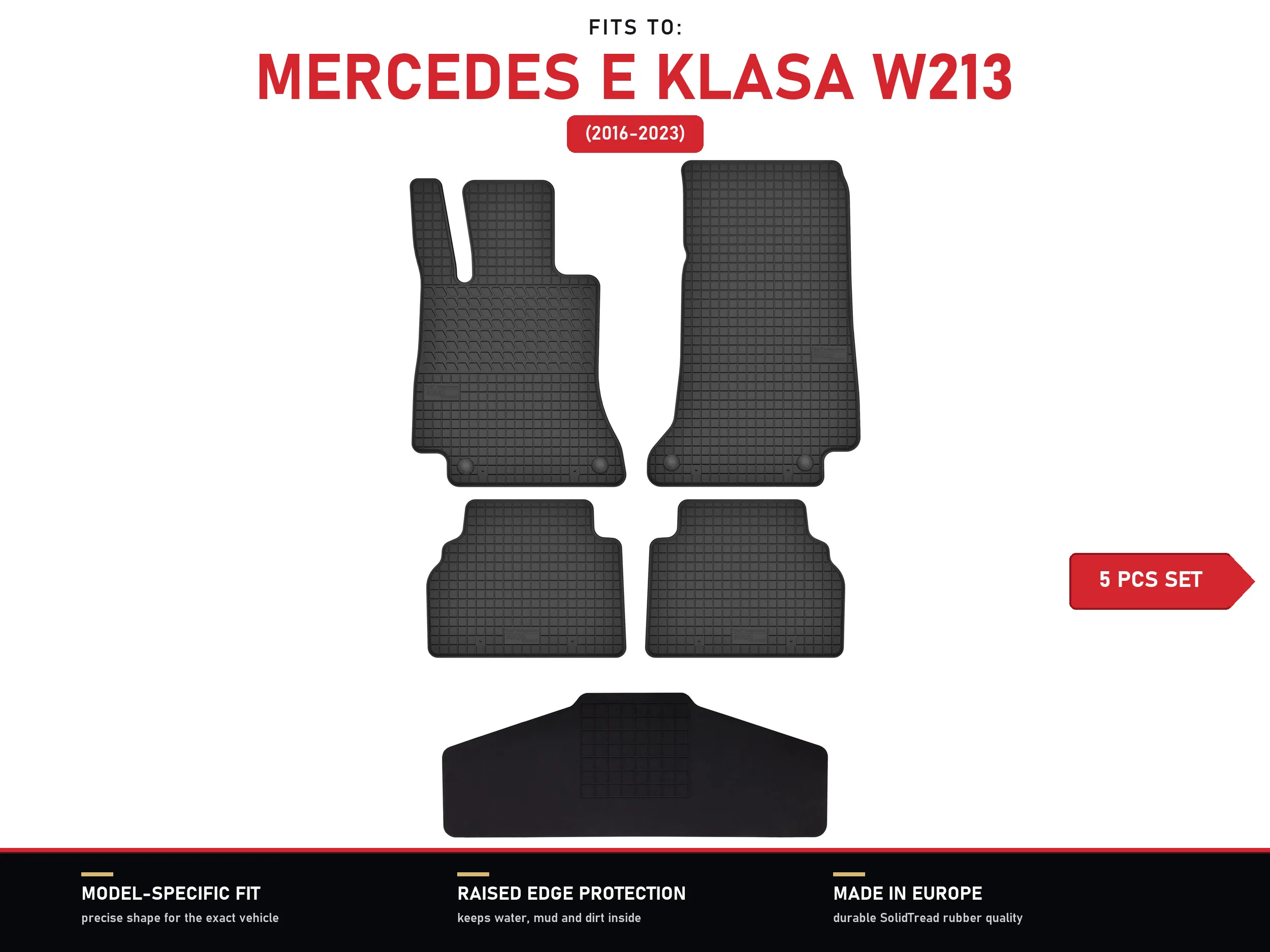 Rubberen tunnelmatten voor: Mercedes E Klasse W213 2016-2023 5 stuks