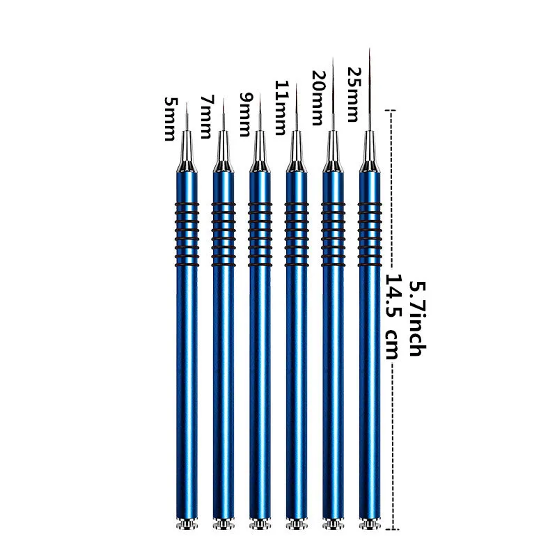 مجموعة فرش بطانة فنية للأظافر مكونة من قطعة واحدة، قلم رسم على شكل زهرة مخططة باللون الأزرق #4